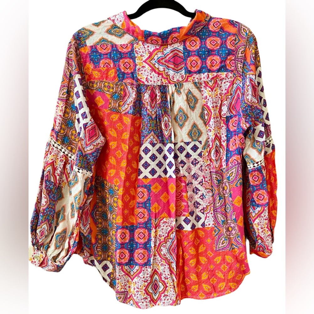 Ruby Rd. Vibrant Patchwork Blouse - Pink, Orange, Purple - Picture 4 of 12